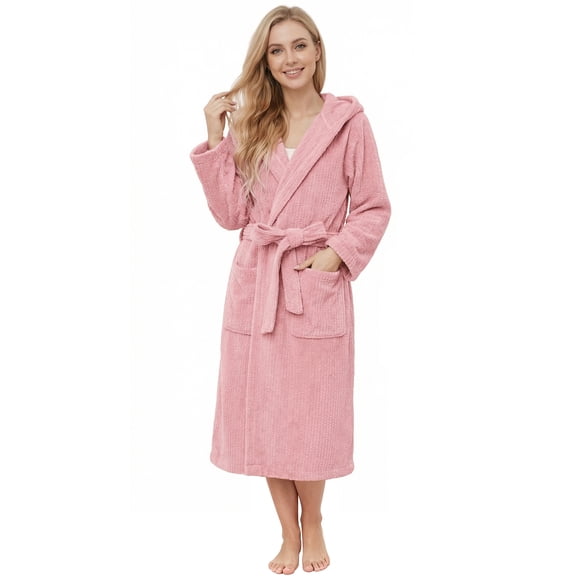 Neweven Hooded Bathrobes for Women, Soft Long Towel Robes for Women - Absorbent and Quick Dry (Light Pink,S/M)
