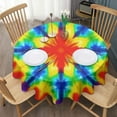 thumbnail image 3 of Rainbow Tie Dye Mandala Pattern Round Tablecloth 60"x60",Wrinkle Wipeable Table Cloth for Kitchen Dining Room Picnic Patio Party, 3 of 6