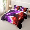 thumbnail image 3 of meiyoeat Neon Lightning Gamer Bed Spread Queen for Teens Boys, Electric Purple Red Gaming Queen Coverlet Set, 3 Pieces 1 Quilt and 2 Pillowcases, 3 of 7