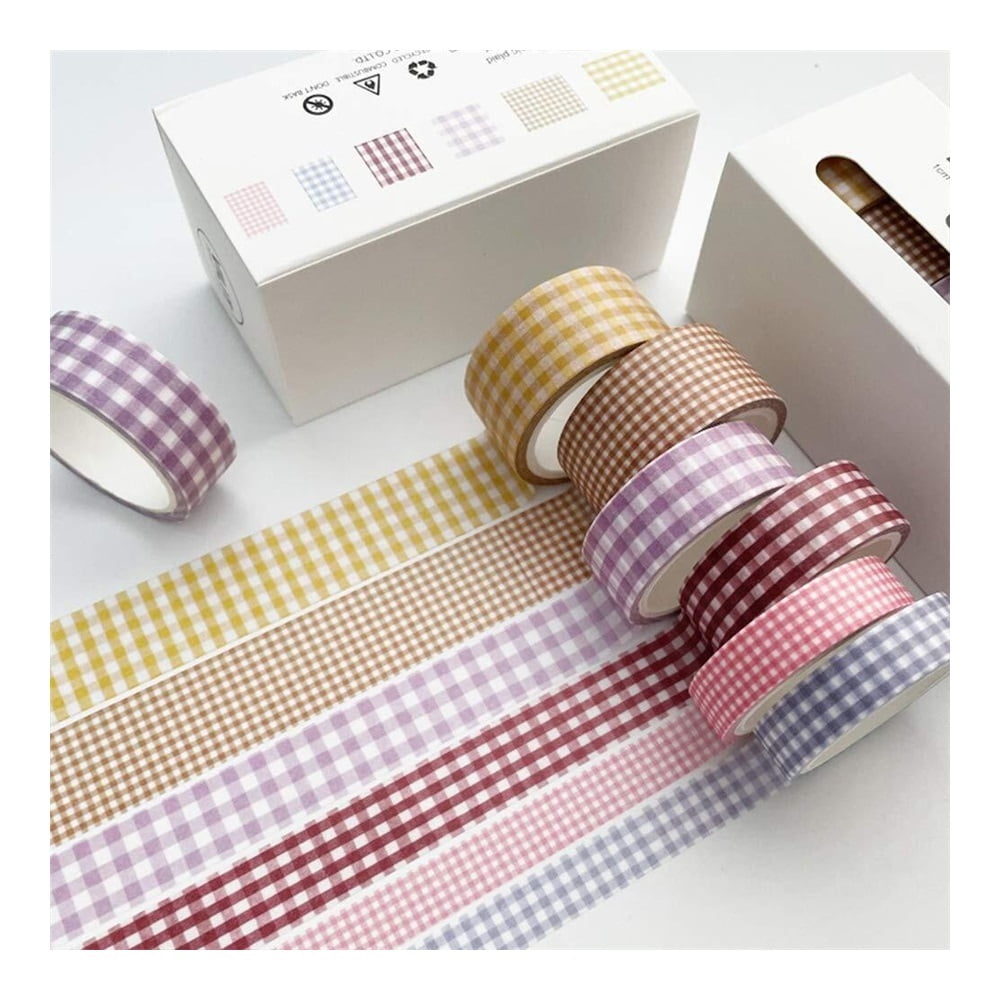 6 Rolls Plaid Washi Tape Set Basic Grid Masking Decorative Tapes for Arts, DIY Crafts, Journals, Planners, Scrapbooking, Wrapping (Stripe)