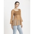 thumbnail image 2 of Moomaya Women Printed Smocked Square Neck Top, Bell Sleeves Ruffled Long Top, 2 of 9