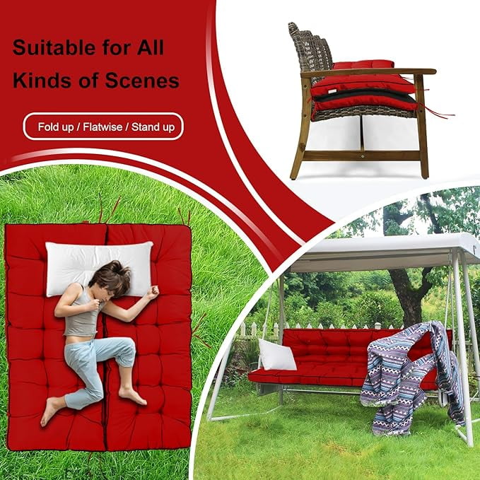 YLLN Porch Swing Cushions, Patio Furniture Cushions With 4" Thicken Backrest, Waterproof & Machine Washable, with Ties, Bench Cushions For Outdoor Furniture（40"x55"Red）