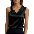 thumbnail image 2 of Otntypg Women's Silk Satin Camisole Tank Tops Trendy Solid Color Dressy Casual V Neck Pleated Sleeveless Tunic Blouses Summer Business Work Shirts Black M, 2 of 9