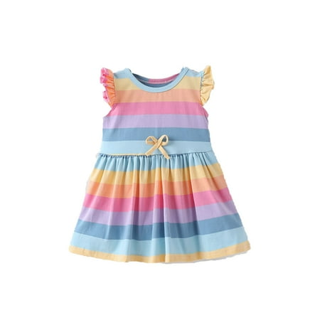 

ZHAGHMIN Dresses for Baby Girls Flying Sleeve Rainbow Striped Cute Angel Baby Girl Frock Fancy Summer Children Dress for Kids Girl Clothes Size 4 Trim Fit Tights Girls Toddler Girls Plaid Girls Chri