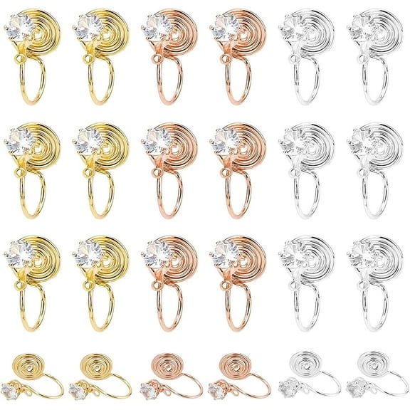 1Box 24pcs Clip Earrings for Women 3 Color Non Pierced CZ Earring Clip On Earrings Earring Clips Converter Cubic Zirconia Earrings Finding for Non Pierced Ears DIY Earring Jewelry