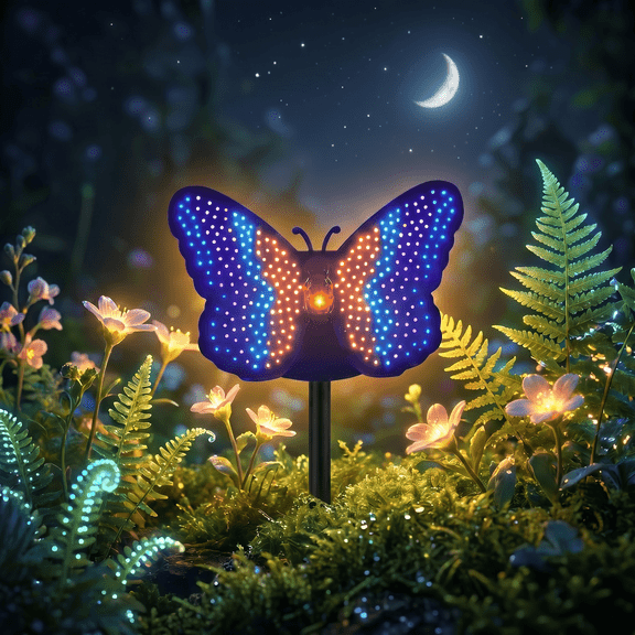 Solar Butterfly Garden Statue Outdoor Decor Solar Garden Lights Stake Wall Mount Black