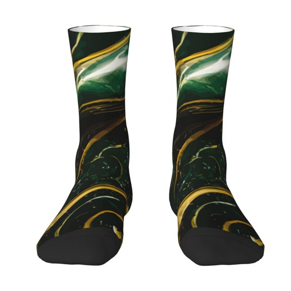 Uemuo Green Marble Pattern Women's Crew Socks, Soft Durable Breathable Moisture-Wicking with Odor Control Cotton socks