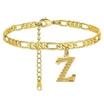 Boho Initial Anklet Gold Plated Hexagon Letter Charm Adjustable Foot Chain Jewelry for Women