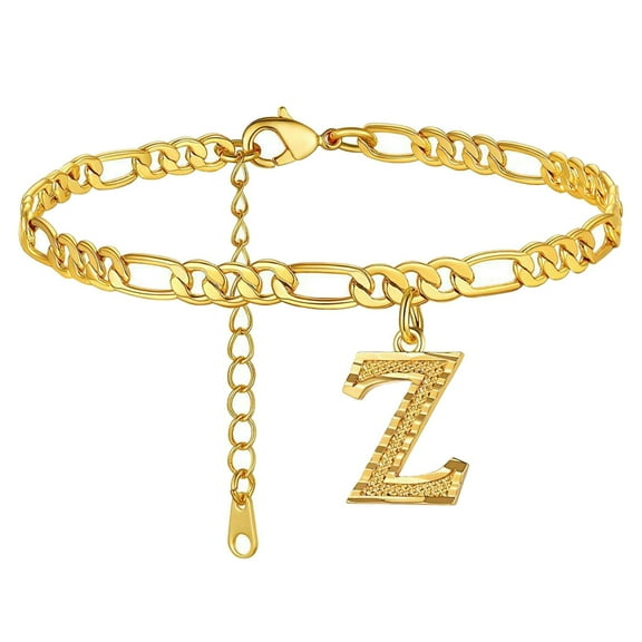 Boho Initial Anklet Gold Plated Hexagon Letter Charm Adjustable Foot Chain Jewelry for Women