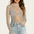 thumbnail image 2 of Lace Mesh Sheer Long Sleeve Tops for Women See Through Floral Embroidery Bodysuit Fishnet Fitted Tight T Shirts Blouses Grey L, 2 of 4