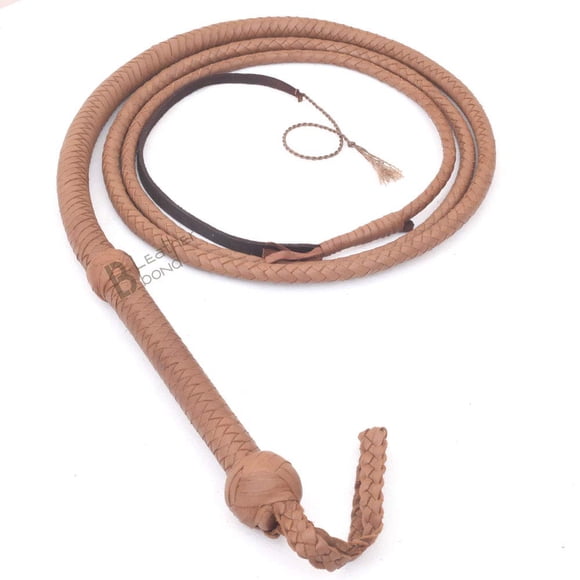 Indiana Jones Style 6 Foot 8 Plait Natural Tan Leather Bullwhip Real Cowhide Leather Bull Whip