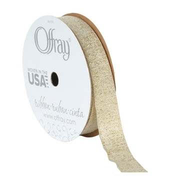 Offray Ribbon, Ivory 5/8 inch Gold Stitching Woven Ribbon, 9 feet