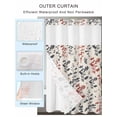 thumbnail image 4 of No Hook Shower Curtain with Snap-in Liner, Grey Red Botanical Waterproof Fabric Bathroom Curtains, Rustic Country Spring Floral Summer Leaf Bath Curtains & Mesh Top Window 66"x72", 4 of 9