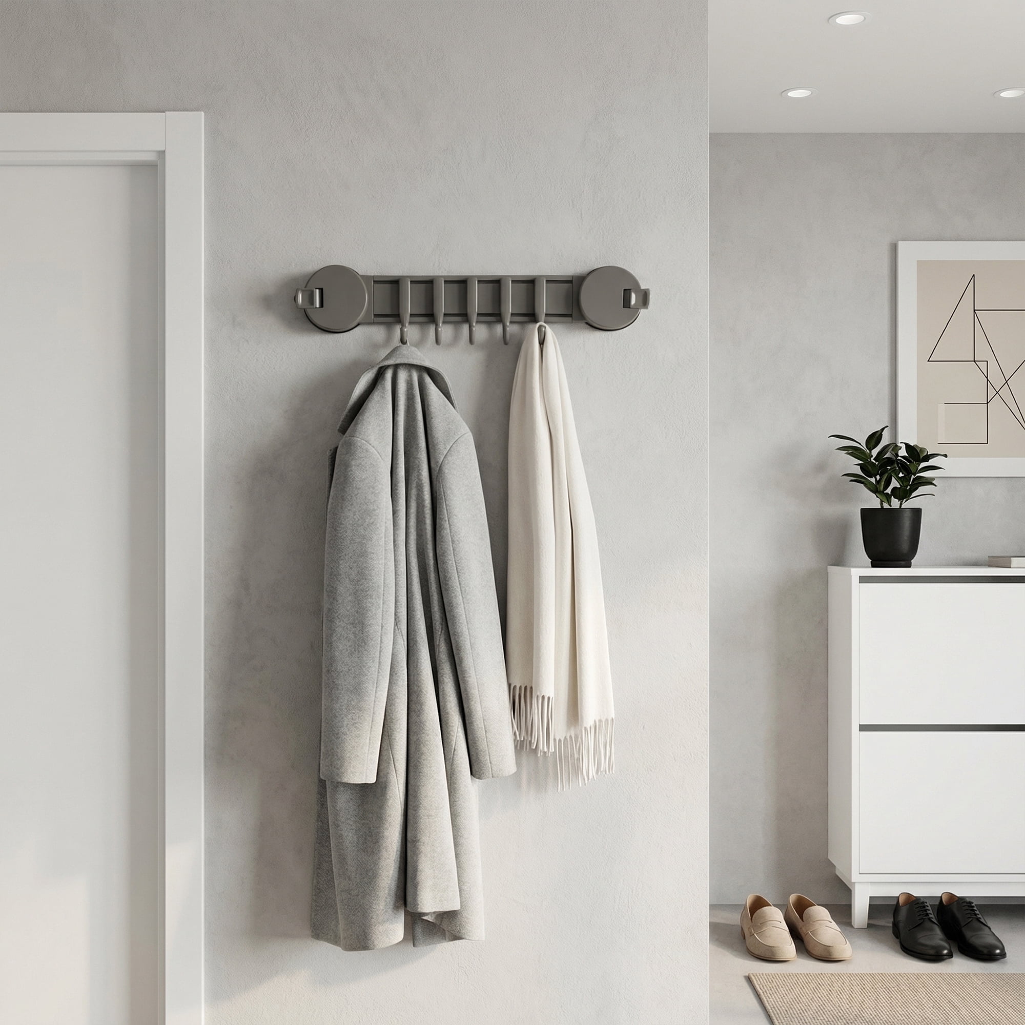 Unique Bargains Coat Rack Wall Mount Suction Cup 5 Hooks for Entryway Bathroom gray