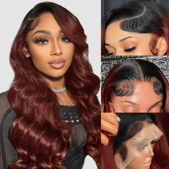 Women's Lace Front Synthetic Fiber Wig Red Brown Gradient Long Curly Hair