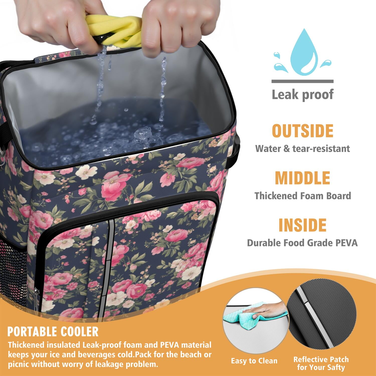 Travel Cooler Bag - Pioneer Flower Camping Beer Cooler Backpack with Bottle Opener- Waterproof Insulated Picnic Backpacks - Cooler Bag for Beach