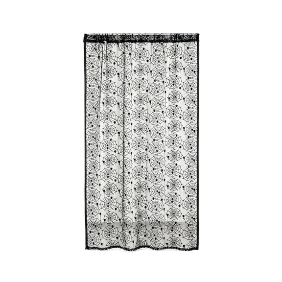 Black Spider Web Lace Curtain, Halloween Sheer Window Drape, Gothic Spiderweb Mesh Panel for Door Window Party Decoration