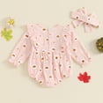 thumbnail image 6 of Newborn Baby Girl Halloween Outfit Cute Pumpkin Ruched Romper Ruffle Long Sleeve Smocked Bodysuit Infant Baby Fall Clothes, 6 of 7