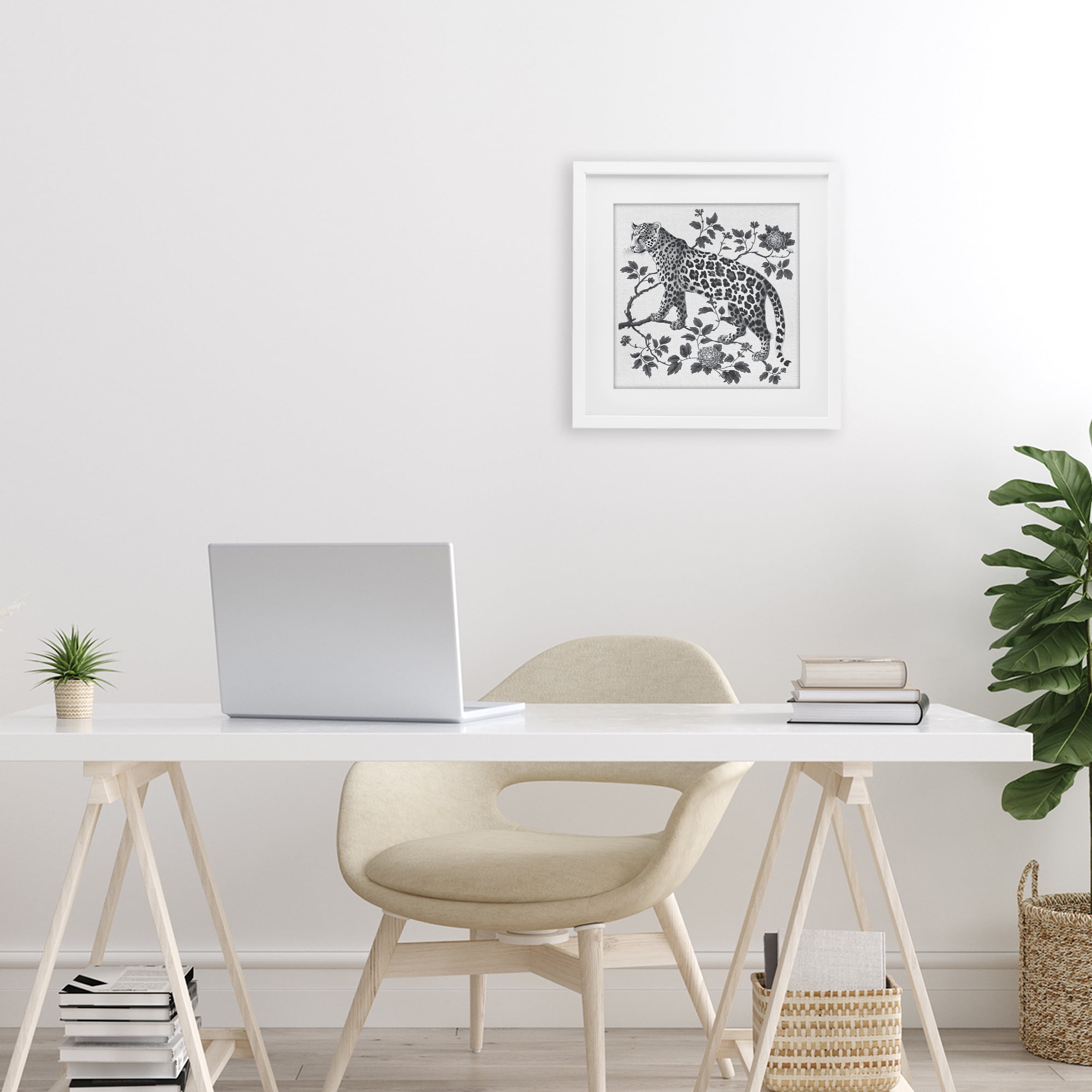 Monochrome Detail Leopard White Framed Print Under Glass, design by Lettered and Lined