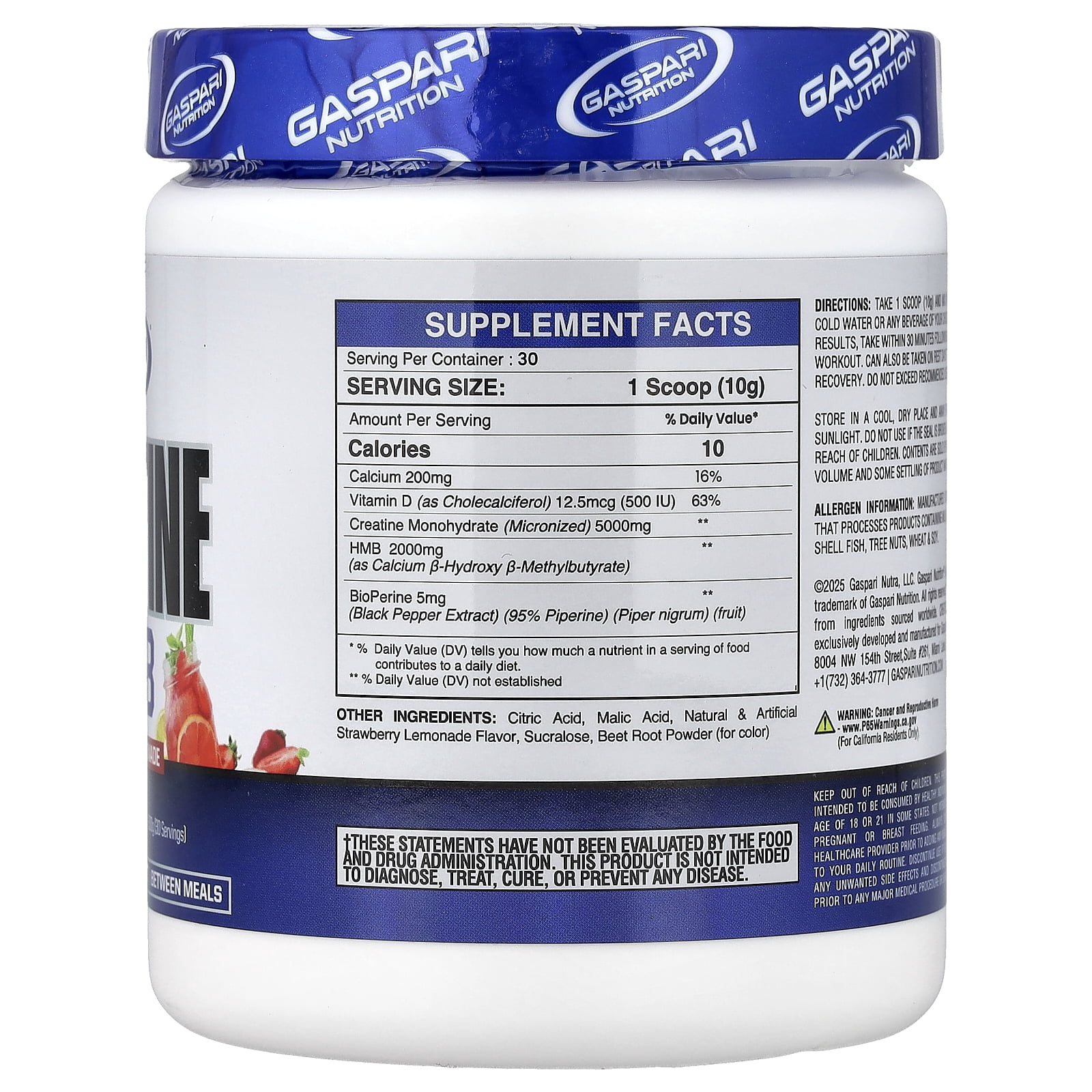 Gaspari Nutrition Creatine HMB, Strawberry Lemonade, 300 g