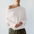 thumbnail image 3 of STETMN Women's Off Shoulder Sweater Fall Long Sleeve Loose Asymmetrical Hem Knit Jumper Tops, 3 of 6
