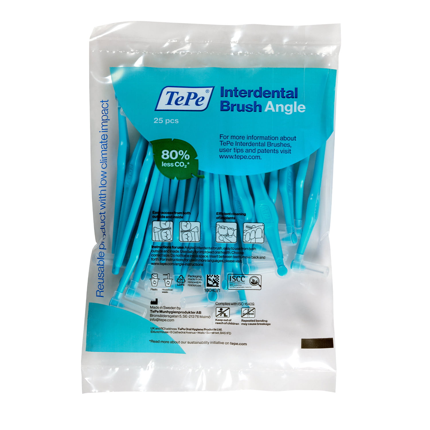 TEPE Interdental Brush Angle Cleaners - Dental Brushes Between Teeth 25 Blue .6mm Walmart.com