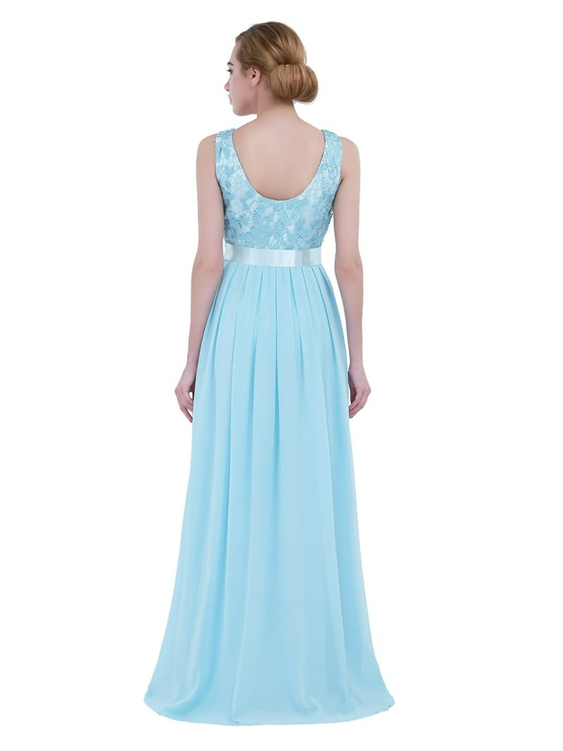 YIZYIF Womens Ladies Embroidered Chiffon Bridesmaid Dress Sleeveless Long  Evening Party Prom Gown Maxi Dress Sky Blue 4 - Walmart.com