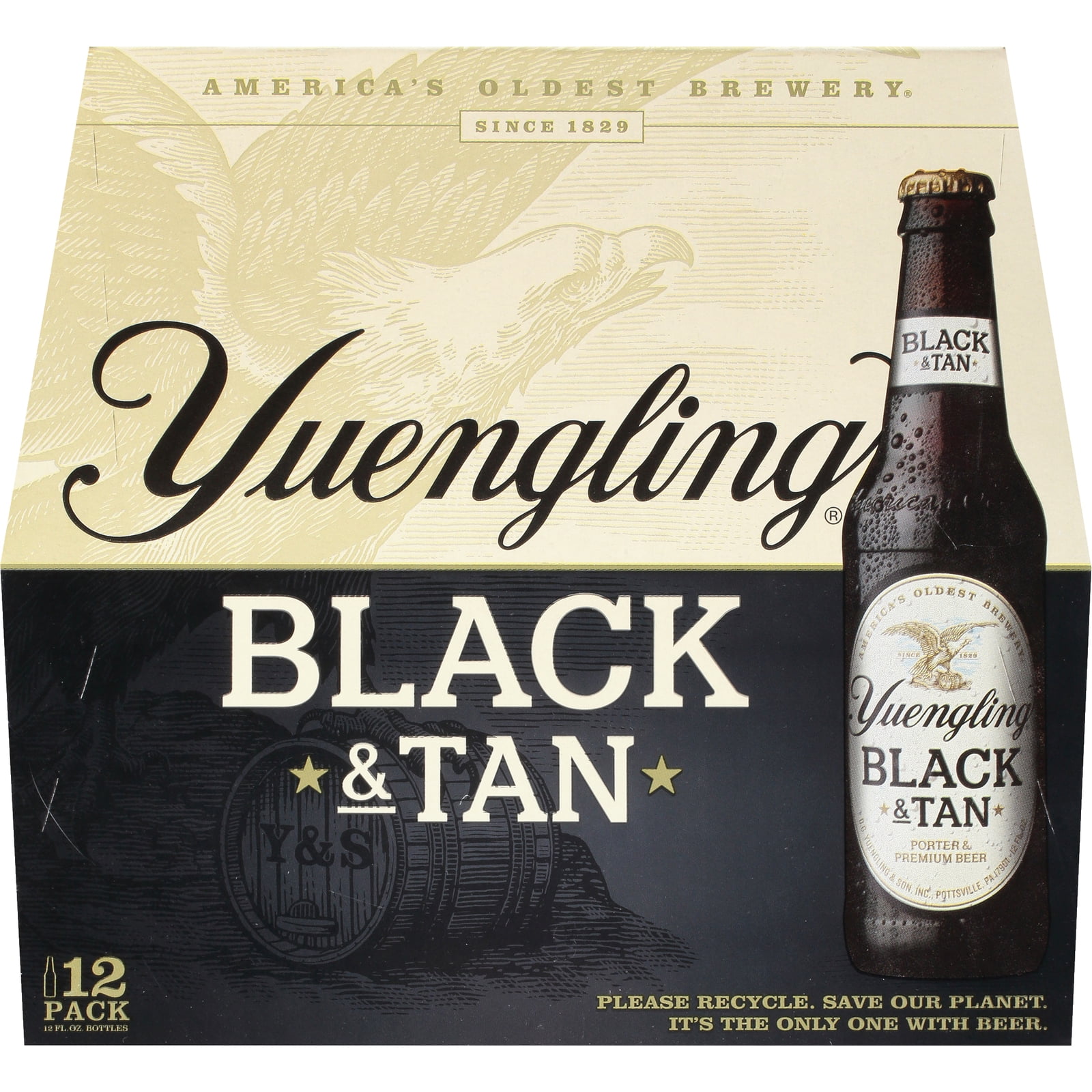 Yuengling Black & Tan Beer, 12 Pack Beer, 12 fl oz Glass Bottles, 4.6% ABV, Domestic