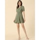 thumbnail image 3 of Vestido camisero floral vintage Allegra K de gasa con botones y manga corta para mujer Verde L, 3 of 6