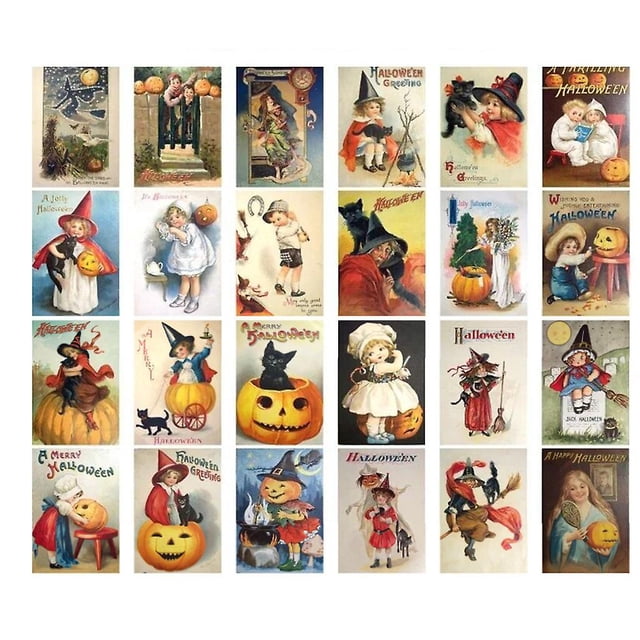 Postales vintage de Halloween, 24 tarjetas de escritura de calabaza, decoraciones, regalos, 2023