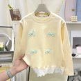 thumbnail image 5 of Gubotare Girls Lace Hem Bow Decor Ribbed Long Sleeve Casual Toddler Tops Ruffled Edge Cute for School Daily Wear Party Outings 5T 6T (Yellow,5-6 Years), 5 of 5