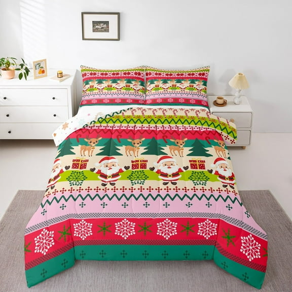 Manfei Wild Xmas Reindeer Bedding Comforter Set,Merry Christmas Twin Comforter Sets,Cartoon Santa Claus Bedding Set For Kids,Super Cozy Room Decor Reversible,2-Piece