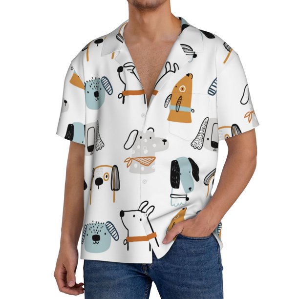 Fotbe Puppy Camisa Estampada de Manga Corta para Hombre, Casual de Verano, Estilo Playero, Sin Arrugas-Large