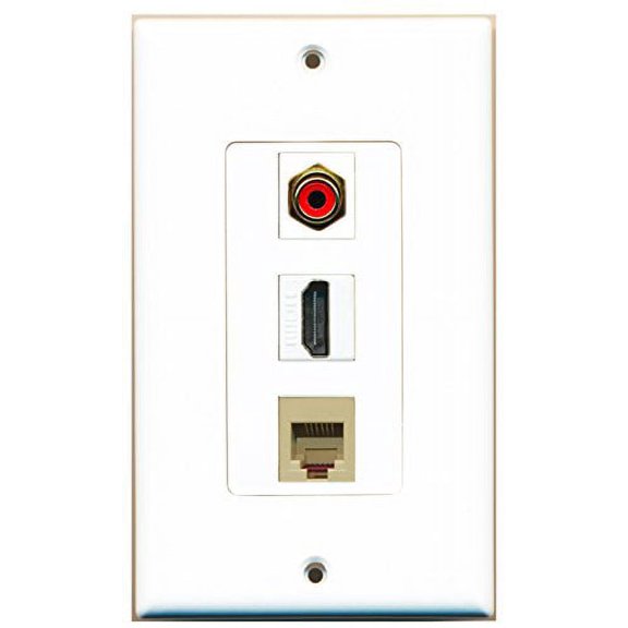 RiteAV - 1 Port HDMI and 1 Port RCA Red and 1 Port Phone RJ11 RJ12 Beige Decorative Wall Plate