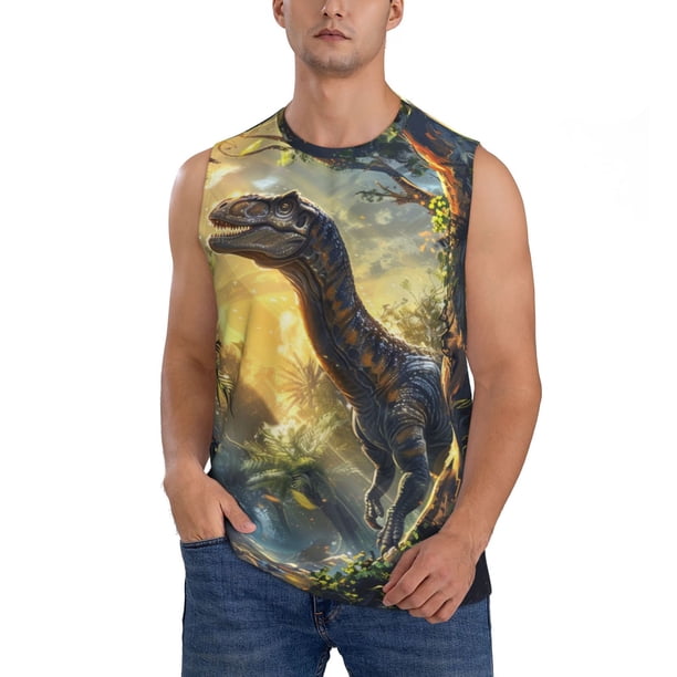 Balery Sunshine Jungle Dinosaur Camisetas sin mangas para hombre, absorbe la humedad y protege contra el mal olor.-X-Large