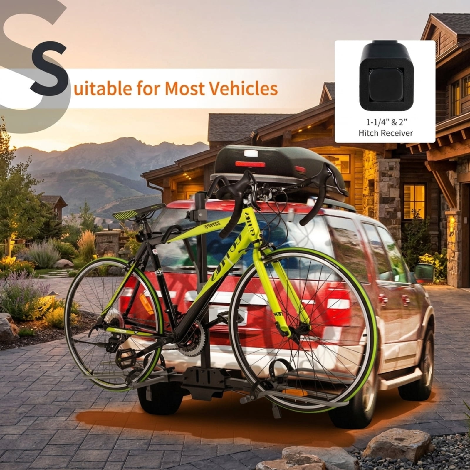 Biotree 2-Bike Hitch Mount Bike Rack, Foldable Platform Bike Carrier 132 LBS for 1-1/4" and 2" Receiver, Adjustable Holders for SUV Truck, Black/Gray