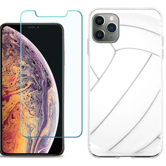 For Apple iPhone 11 Pro Max Phone Case , Slim-Fit TPU Case with Tempered Glass Screen Protector, by OneToughShield ® - Volleyball