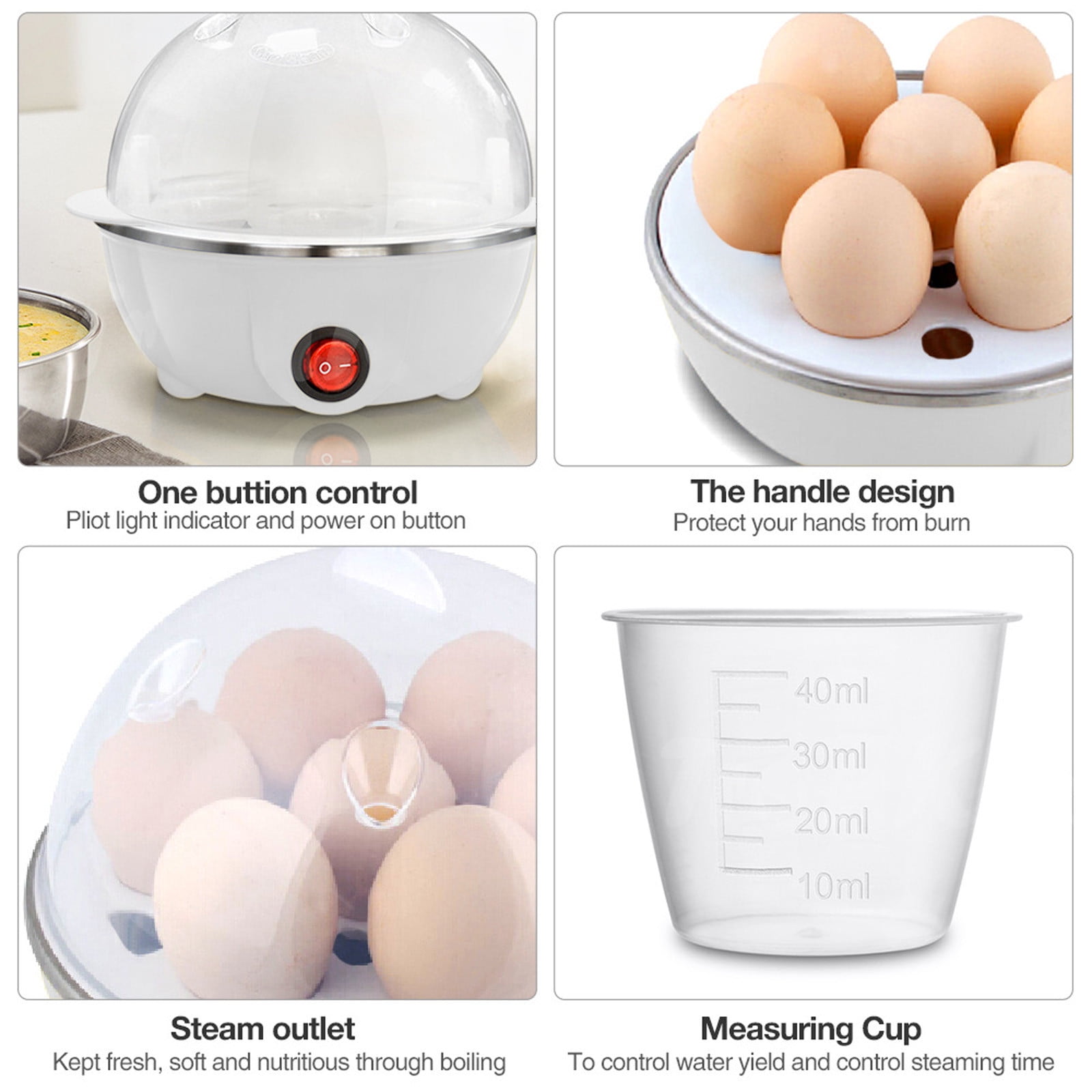 Hard Boiled Egg Cooker Stainless Steel Double-Layer Mini Electric Cooker with 7-Egg Capacity and Auto Shut-Off