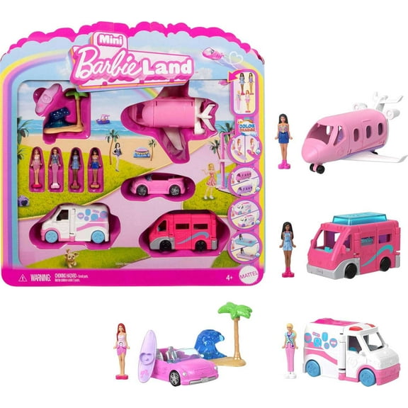 Color Change Barbie DreamCamper, Dream Plane, Care Clinic & Beach Bug Convertible Mini Playset