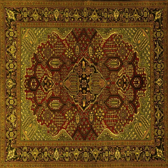 Ahgly Company Machine Washable Indoor Square Persian Yellow Traditional Area Rugs, 6' Square