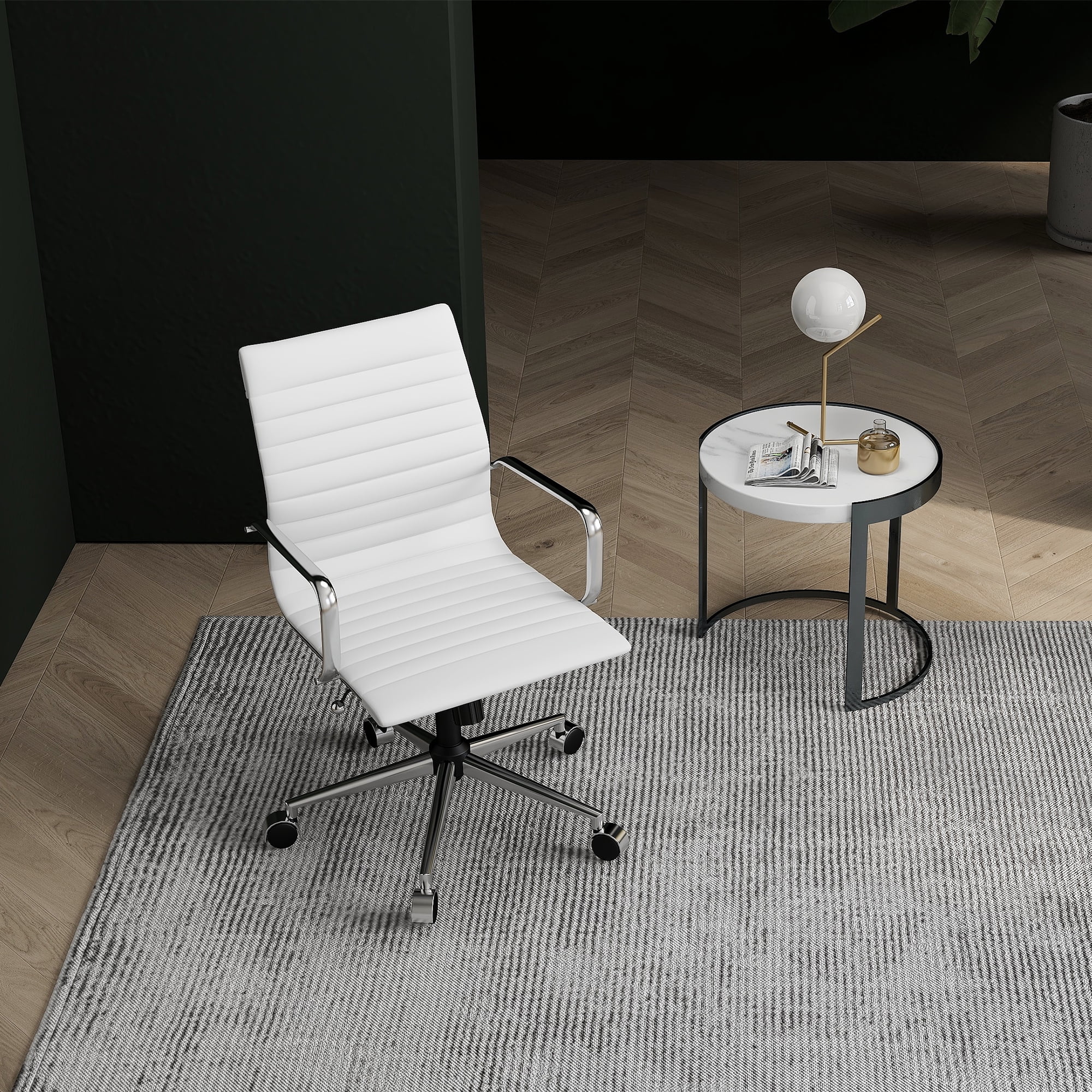 LUXMOD Mid Back Home Office Desk Chair Task Chair with Armrest  Swivel Chair in Durable Vegan Leather Ergonomic Desk Chair for Extra Back & Lumbar Support Conference Room Chair