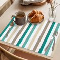 thumbnail image 3 of Teal Brown Stripe Placemats Set of 12 Gradient Geometric Vertical Striped Place Mats Indoor Wipeable Table Mats Washable Cloth Dining Table Placemats for Kitchen Holiday Party Home Decor 13x19 Inch, 3 of 9