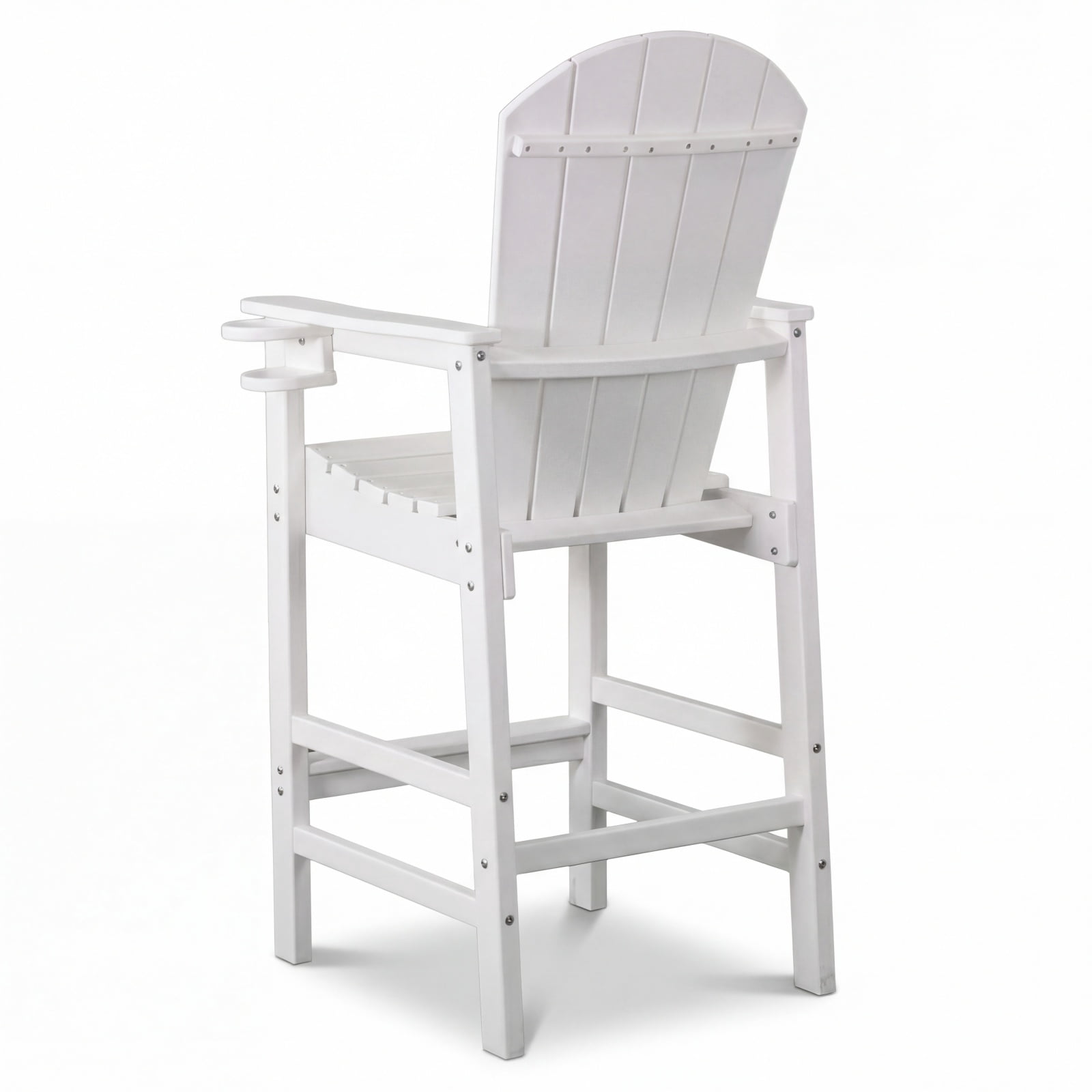 Bar Height Adirondack Chair with Cup Holder, Outdoor Patio HDPE Bar Chair with Armrests, Ergonomic High Back Chair for Deck, Porch, Backyard