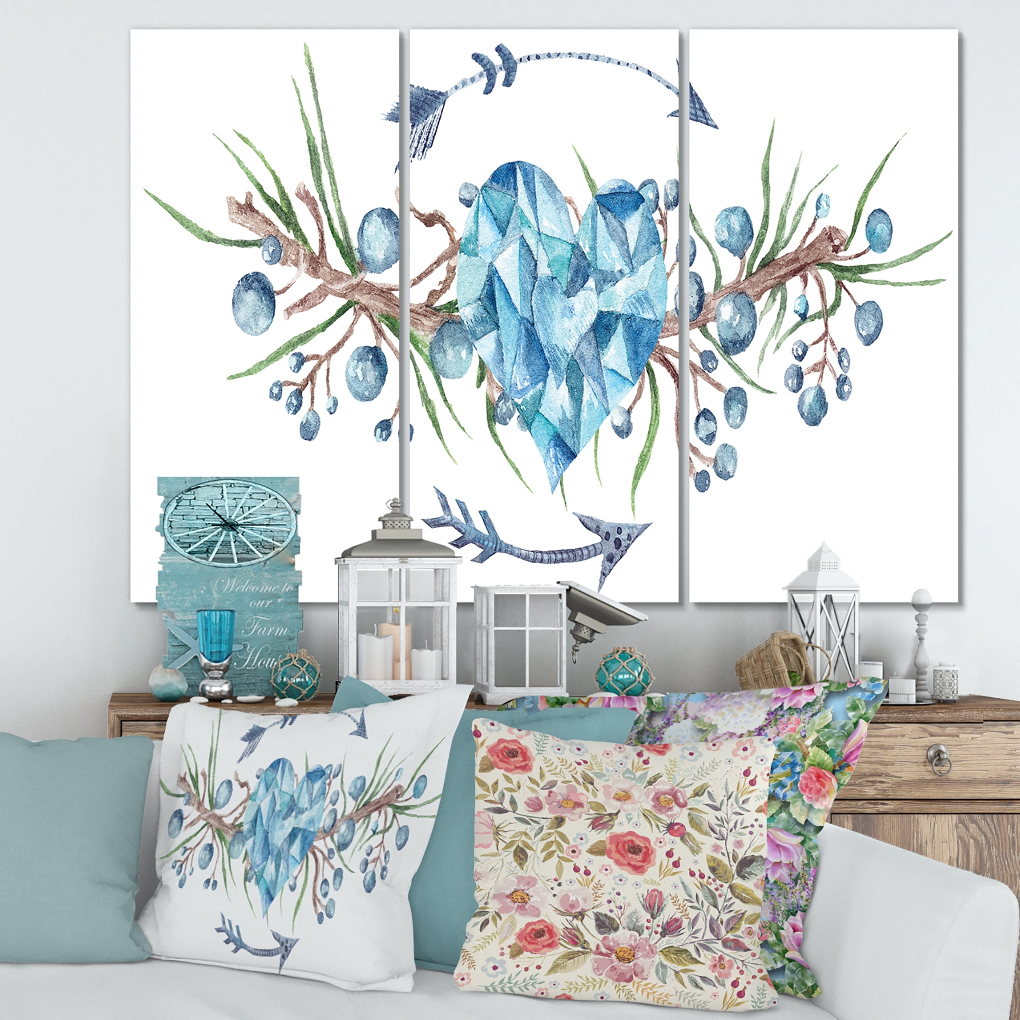 Designart ' Fresh Tribal Vignette Wild Forest Wreath Design On White II ' Traditional Canvas Wall Art Print