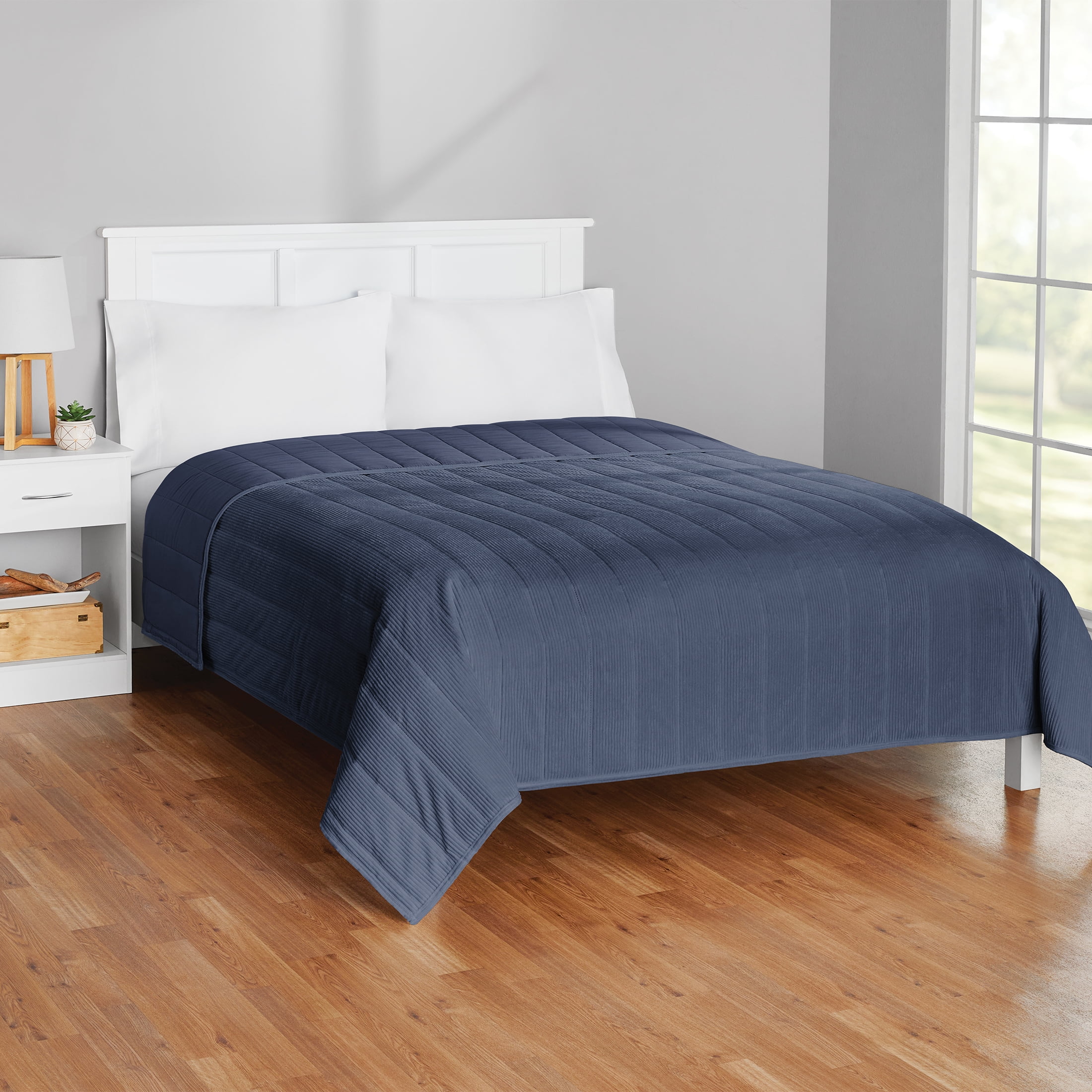 Mainstays King Quilt - Navy Blue Corduroy, Reversible Bedding