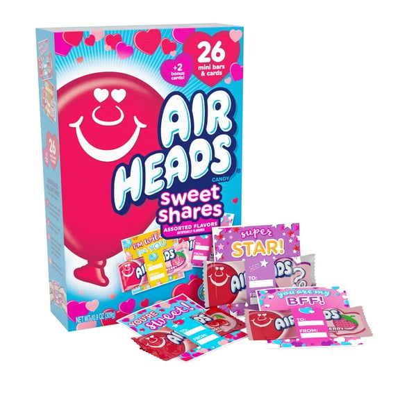 Airheads Valentines Exchange Box w/ Cards, Assorted Mini Bars, Nut Free, 26 Count