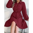 thumbnail image 5 of MaFYtyTPR Clothes Dresses for Women 2025 Women's Fall/Winter Dressy Casual Button Tied Waist Long Sleeved Solid Color Lapel Dress Wine M, 5 of 7