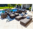 thumbnail image 1 of Tuscany 18-Piece Resin Wicker Outdoor Patio Furniture Combination Set with Loveseat Lounge Set, Eight-seat Dining Set, and Chaise Lounge Set (Half-Round Brown Wicker, Sunbrella Canvas Taupe), 1 of 3