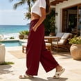 thumbnail image 5 of Gytharion Women Solid Color Cotton Linen Wide-leg Pants Elastic Waist Adjustable Cuff Trousers Casual Fashion Pants with Pockets, 5 of 7