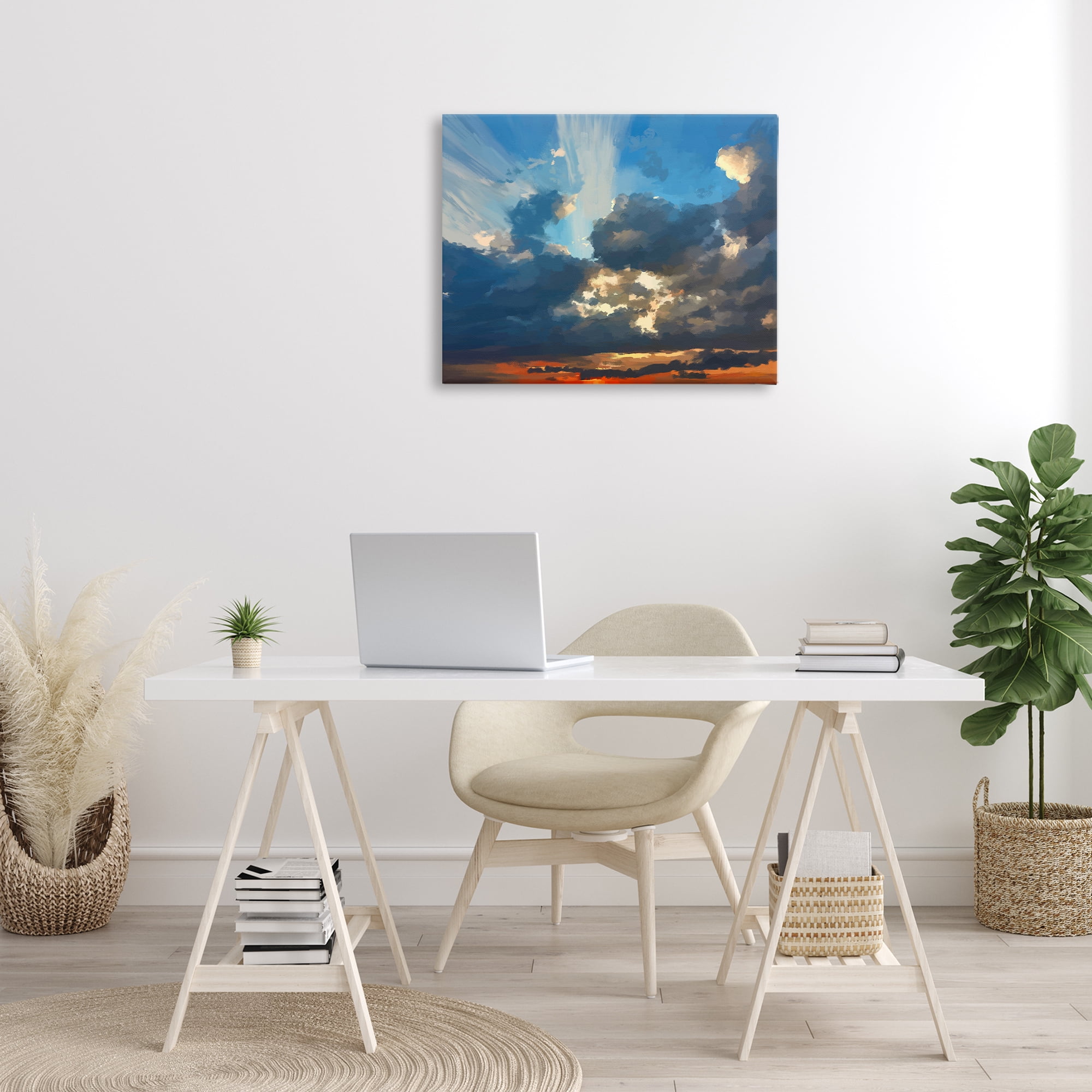 Stupell Industries Sun Rays Through Clouds Landscape & Nature Painting Wrapped Canvas Art Print Wall Art, 30 x 24